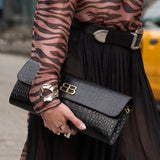 Leather Croc Embossed Envelope Clutch