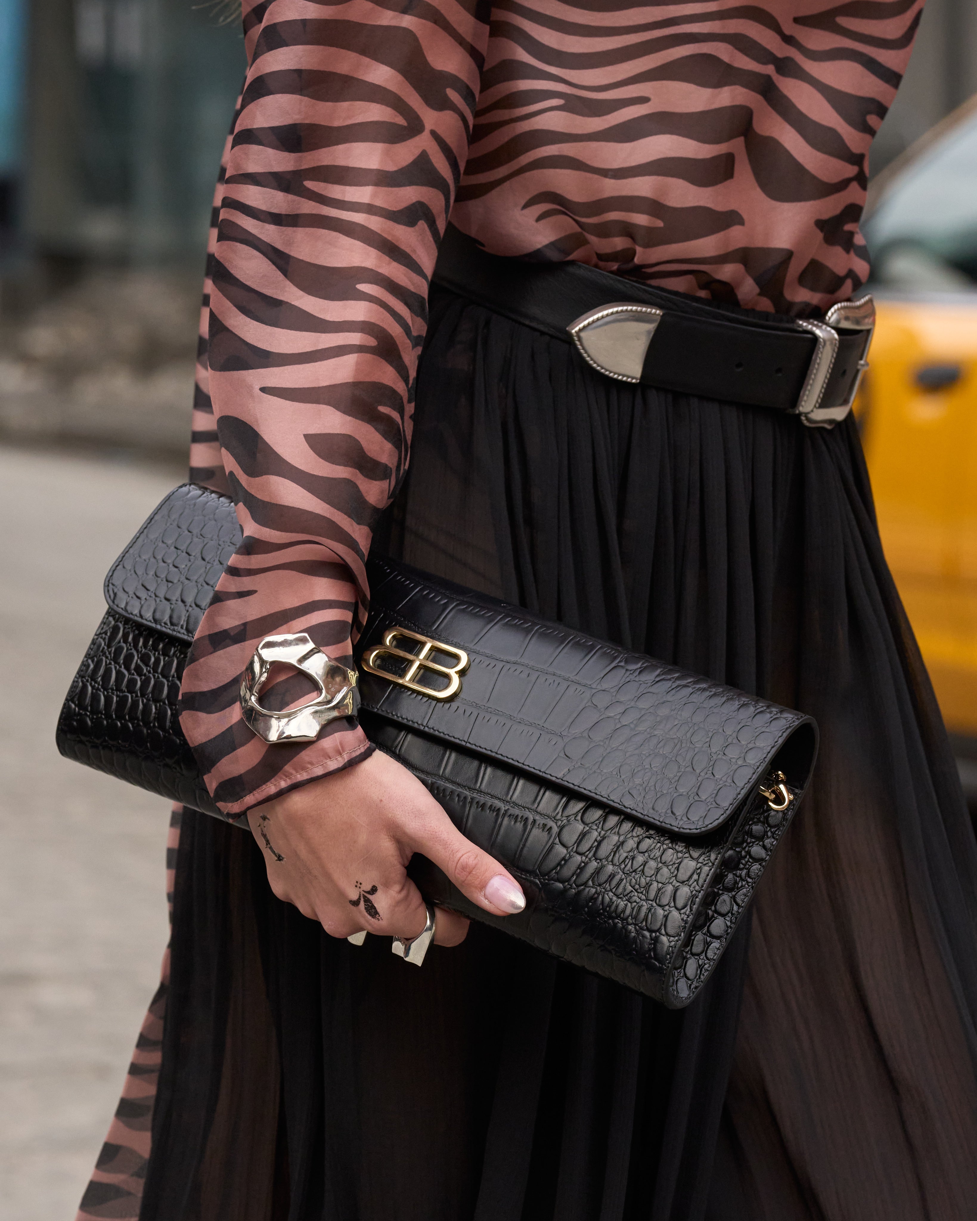 Leather Croc Embossed Envelope Clutch