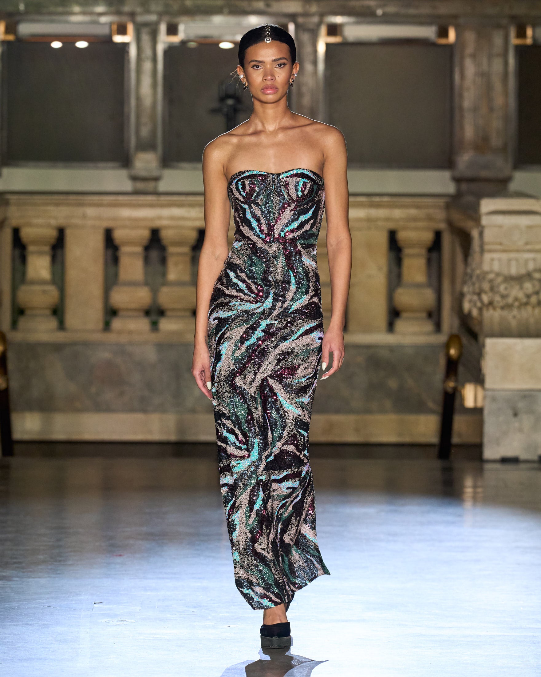 Dahlia Pink Multi Strapless Maxi Dress