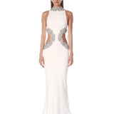 Camila White Rhinestone Cutout Gown