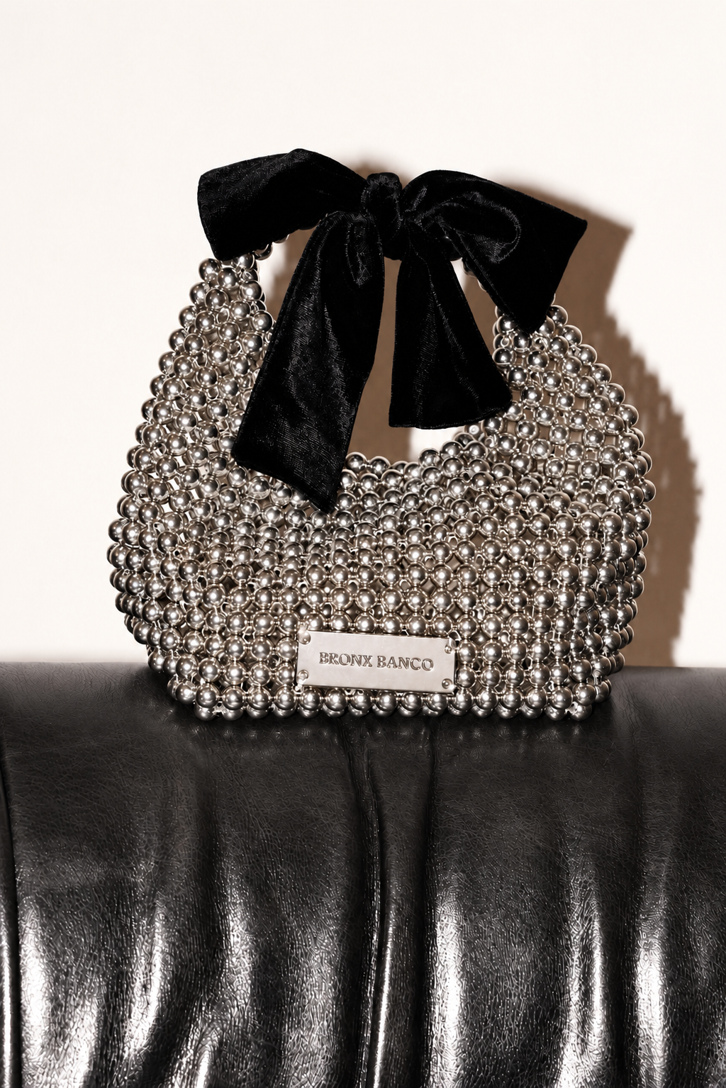 Metal Chain Mini Bag with Velvet Bow