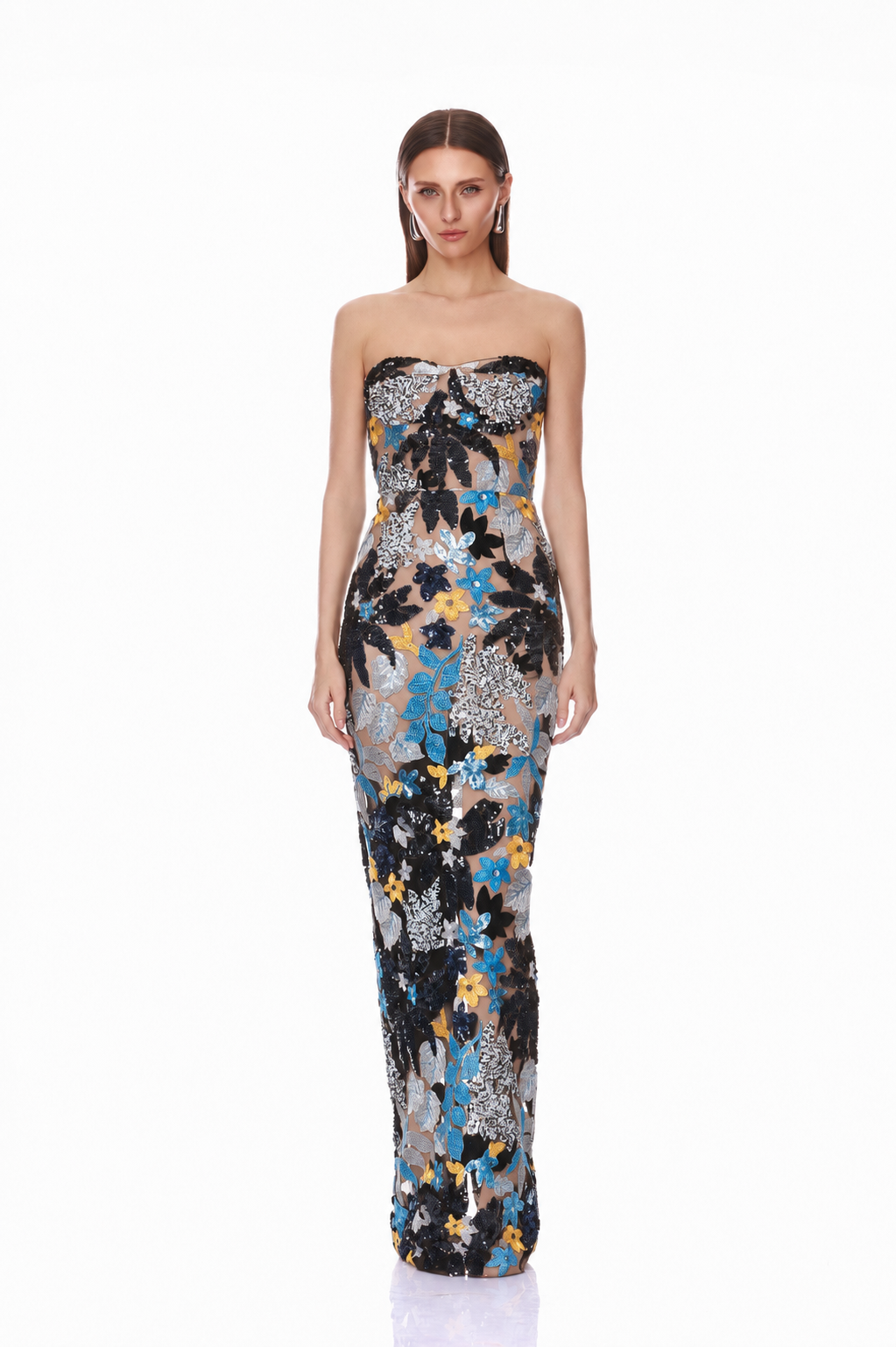 Dahlia Strapless Blue Yellow Multi Maxi Dress