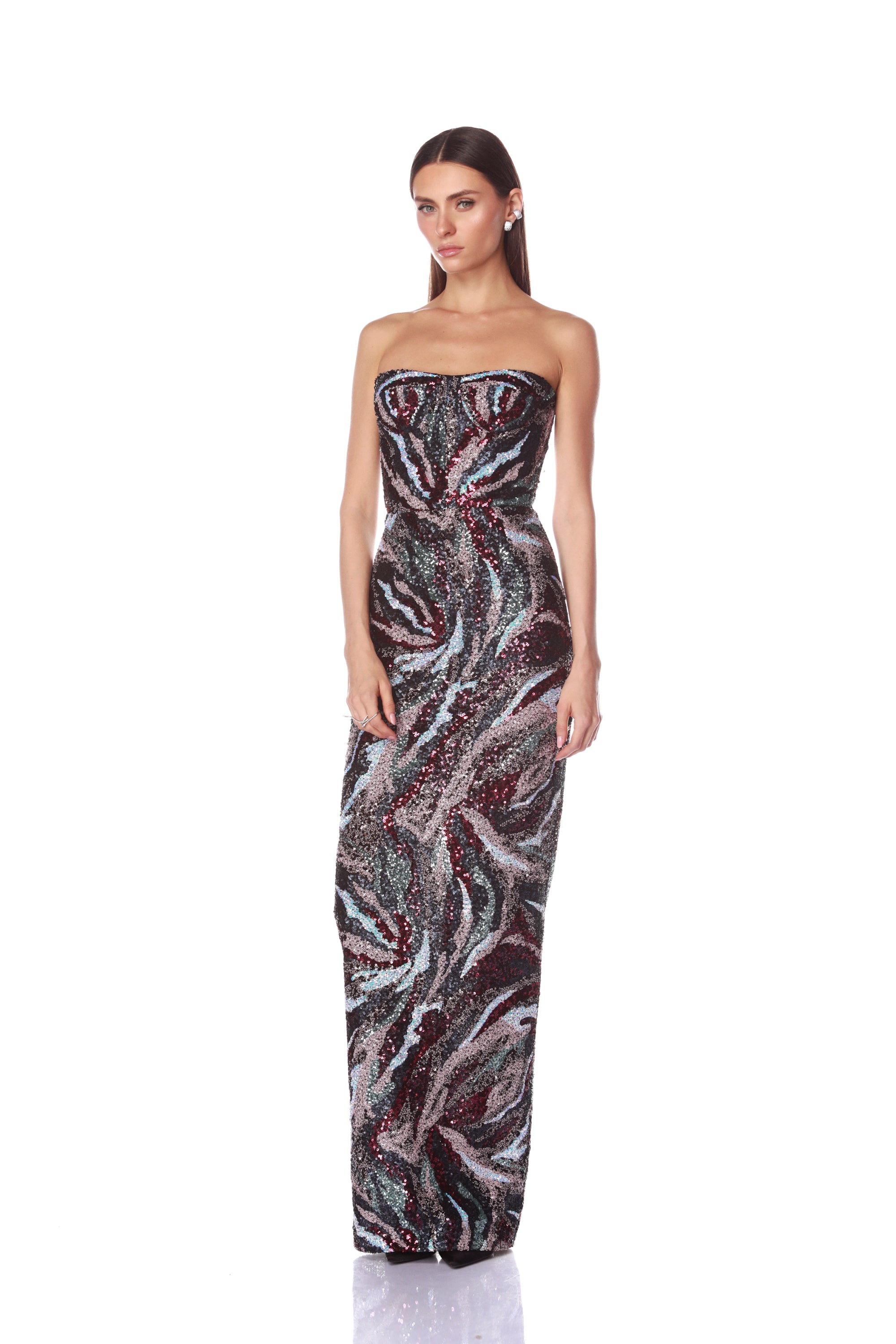 Dahlia Pink Multi Strapless Maxi Dress