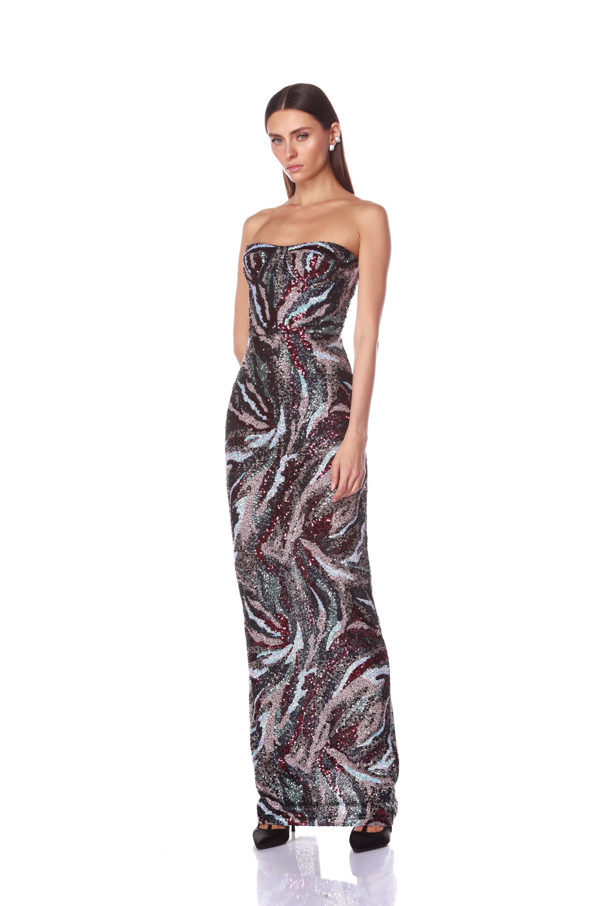 Dahlia Pink Multi Strapless Maxi Dress