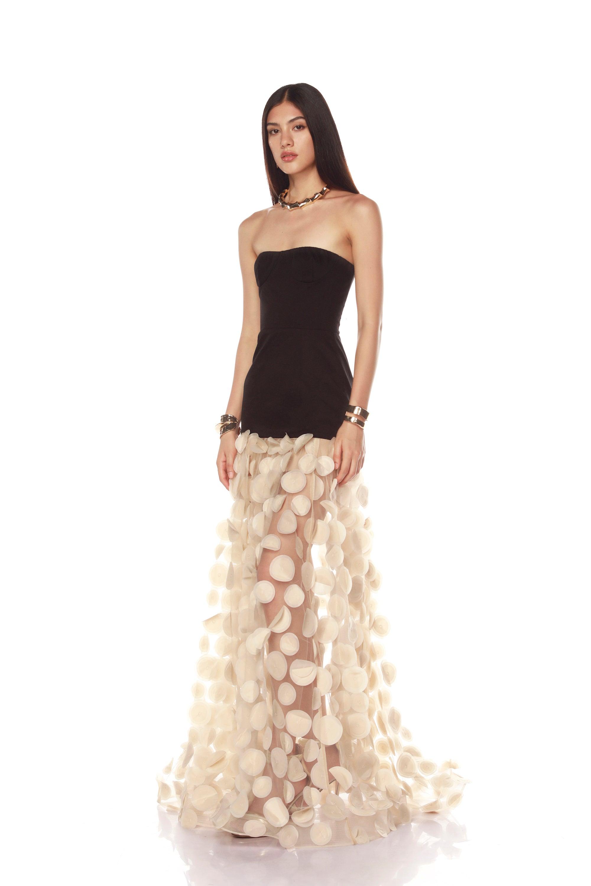 Harper Strapless Black and Beige Gown