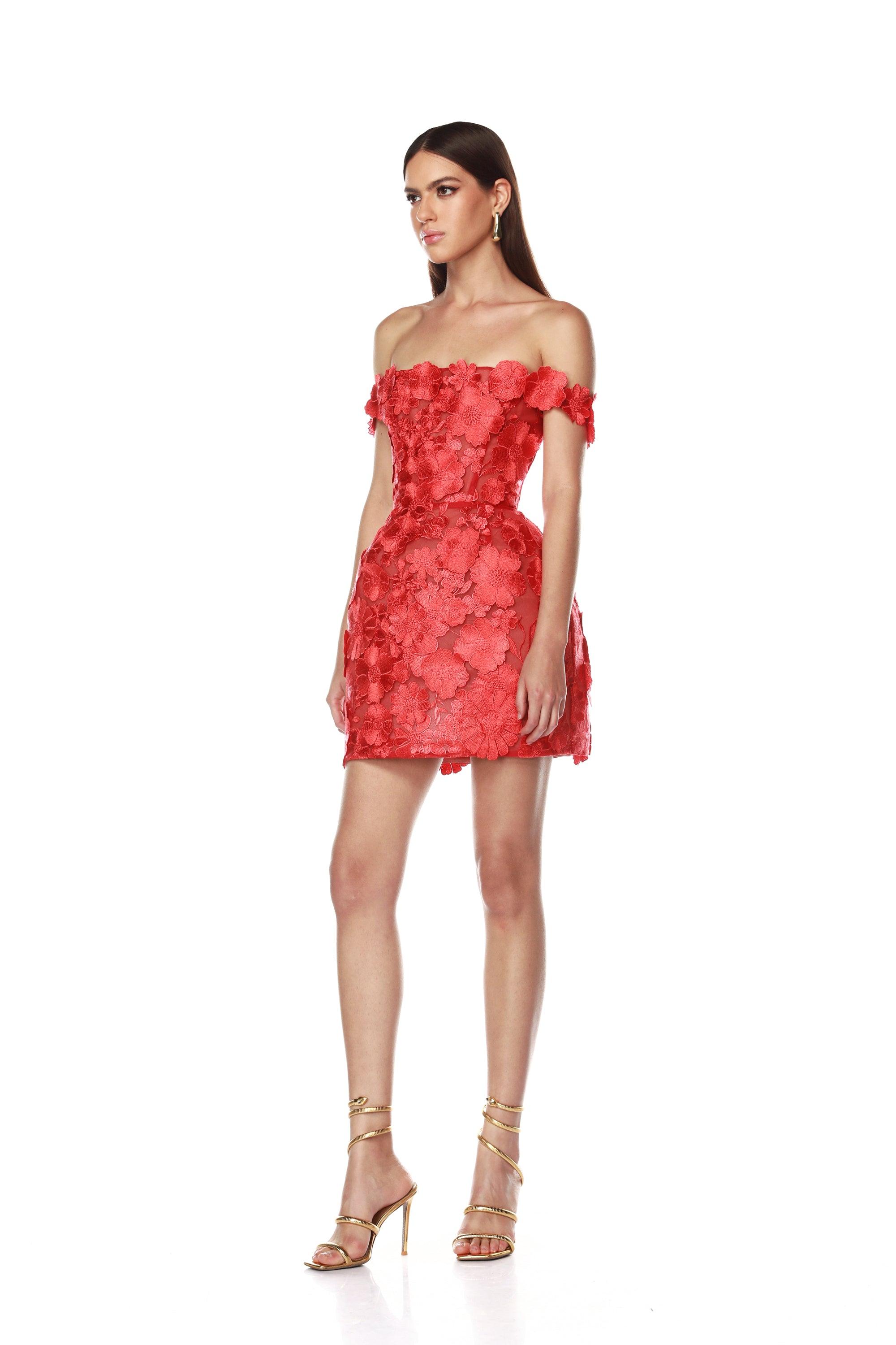 Jasmine Maraya Off The Shoulder Red Mini Dress