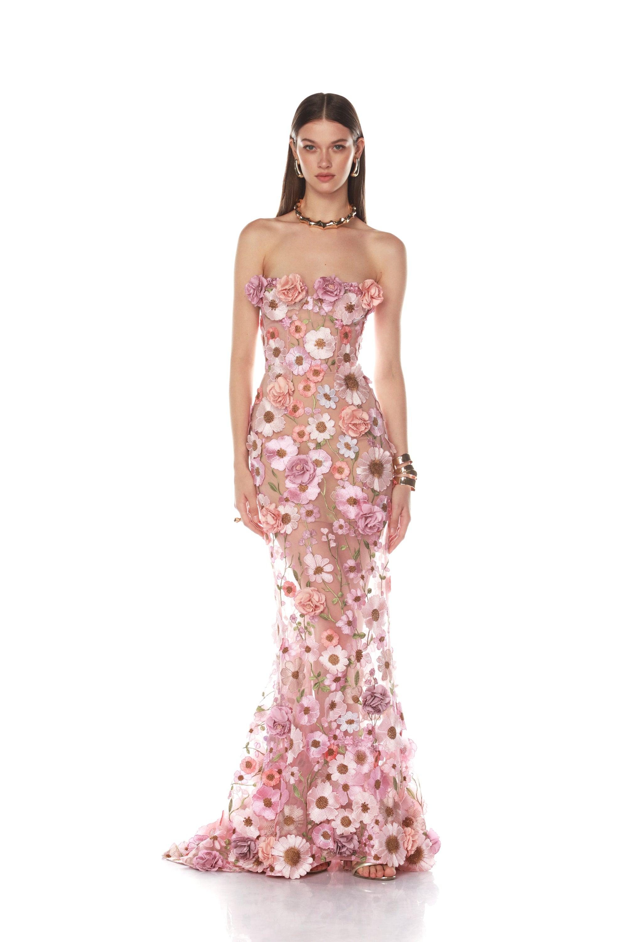 bronx and banco pink tulle dress Bronx Banco Anna Tiered Maxi Gown in Baby Pink