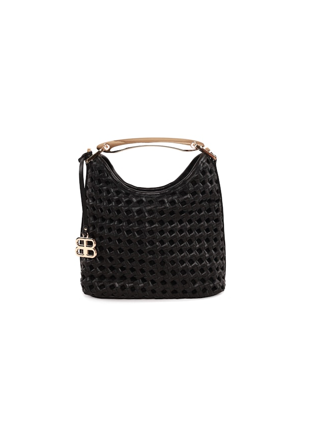 Sofia Woven Mini Bag in Black Leather