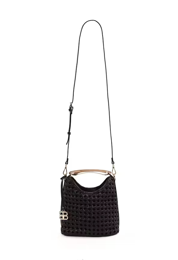 Sofia Woven Mini Bag in Black Leather