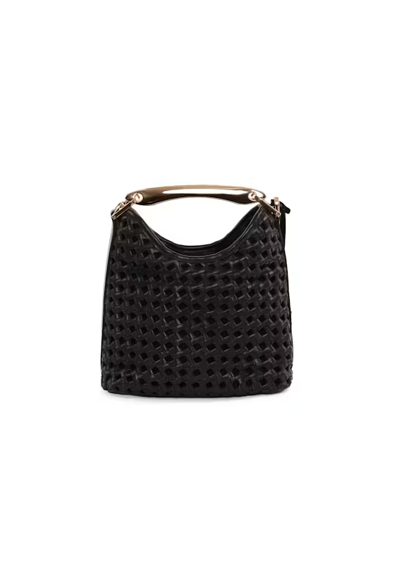 Sofia Woven Mini Bag in Black Leather