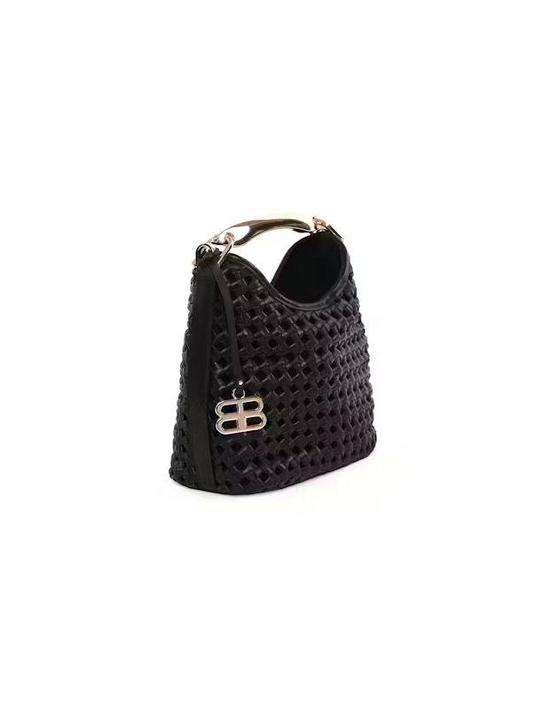 Sofia Woven Mini Bag in Black Leather