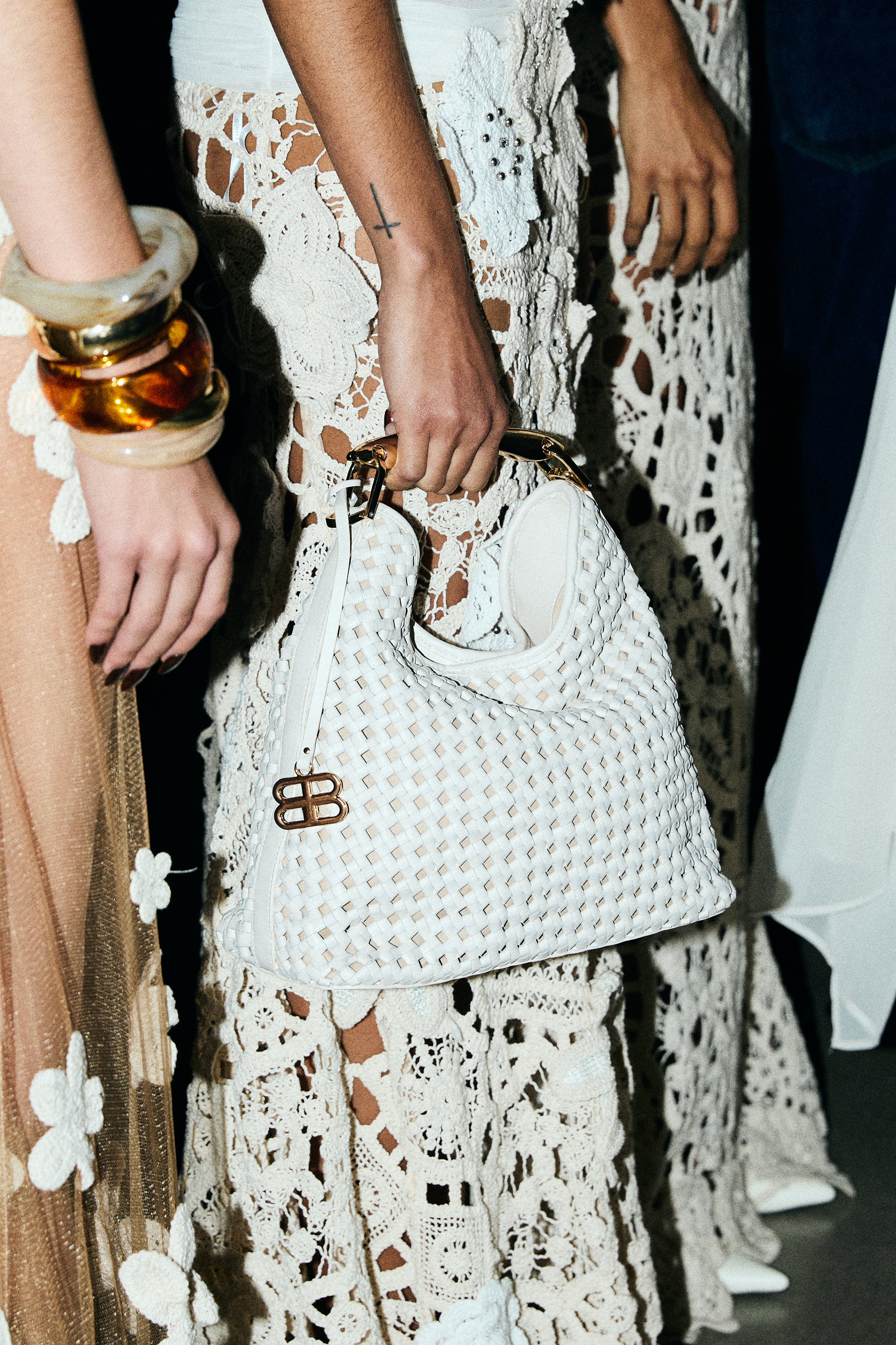 Sofia Woven Mini Bag in White Leather