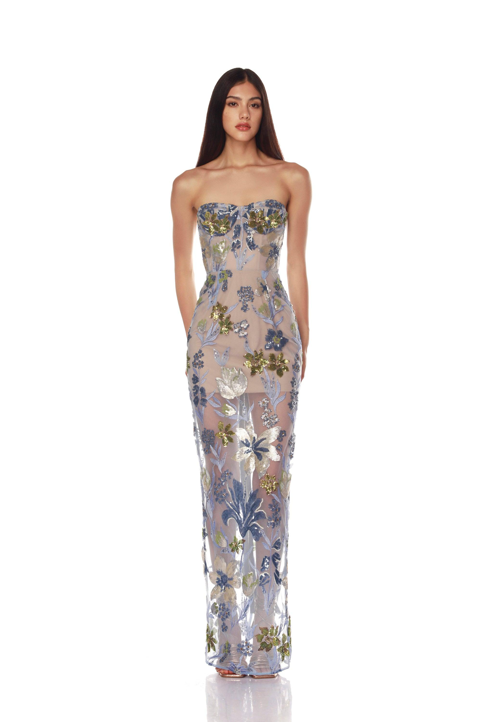 Dahlia Baby Blue Multi Maxi Dress