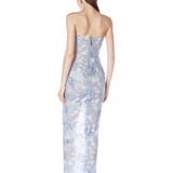 Farah Ocean Blue Sequin Multi Strapless Maxi Dress