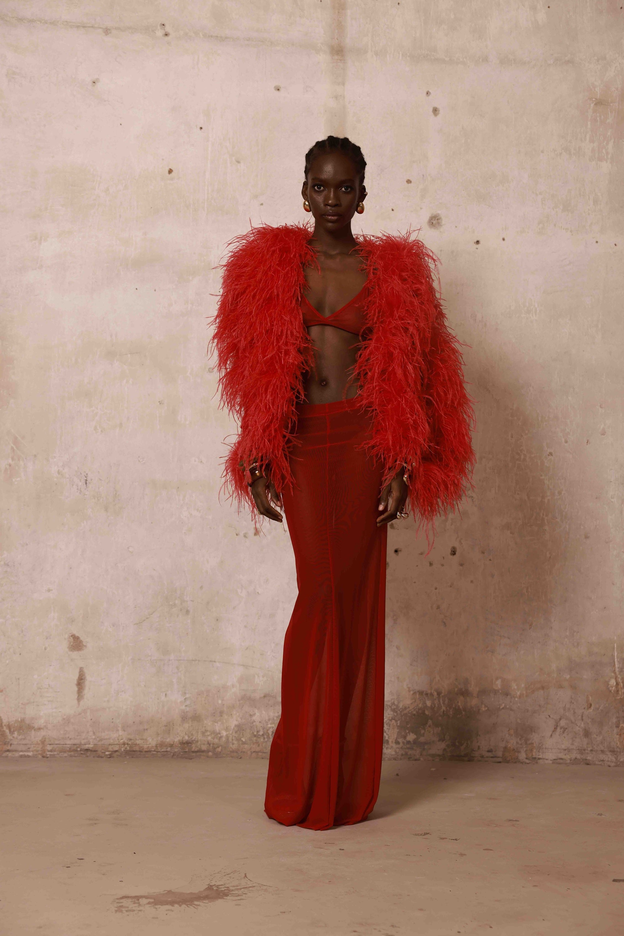 Marlowe Ruby Feather Bomber Jacket