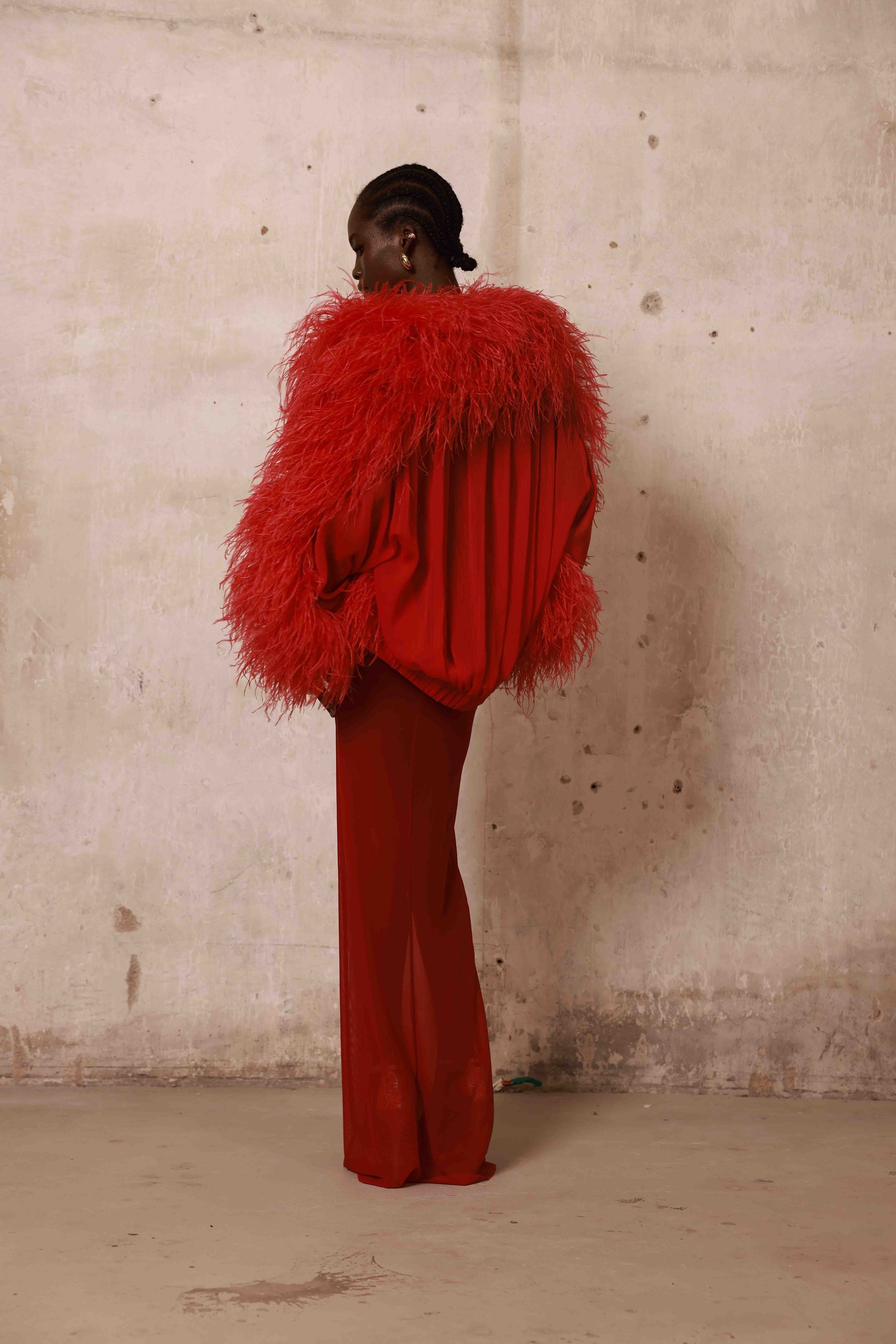 Marlowe Ruby Feather Bomber Jacket