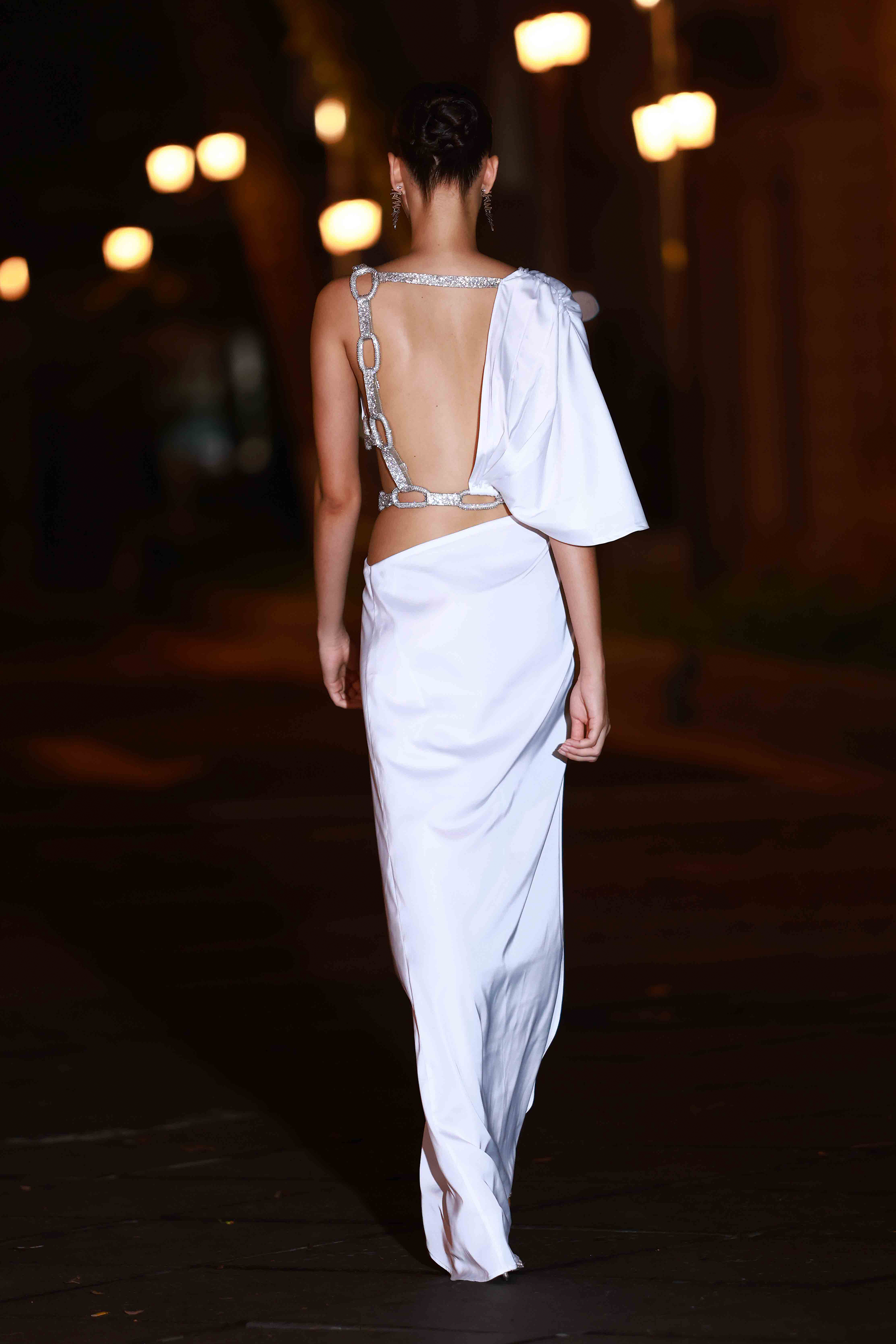 Morocco Blanc Asymmetrical Diamond Gown