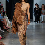 Marlowe Brown Feather Bomber Jacket