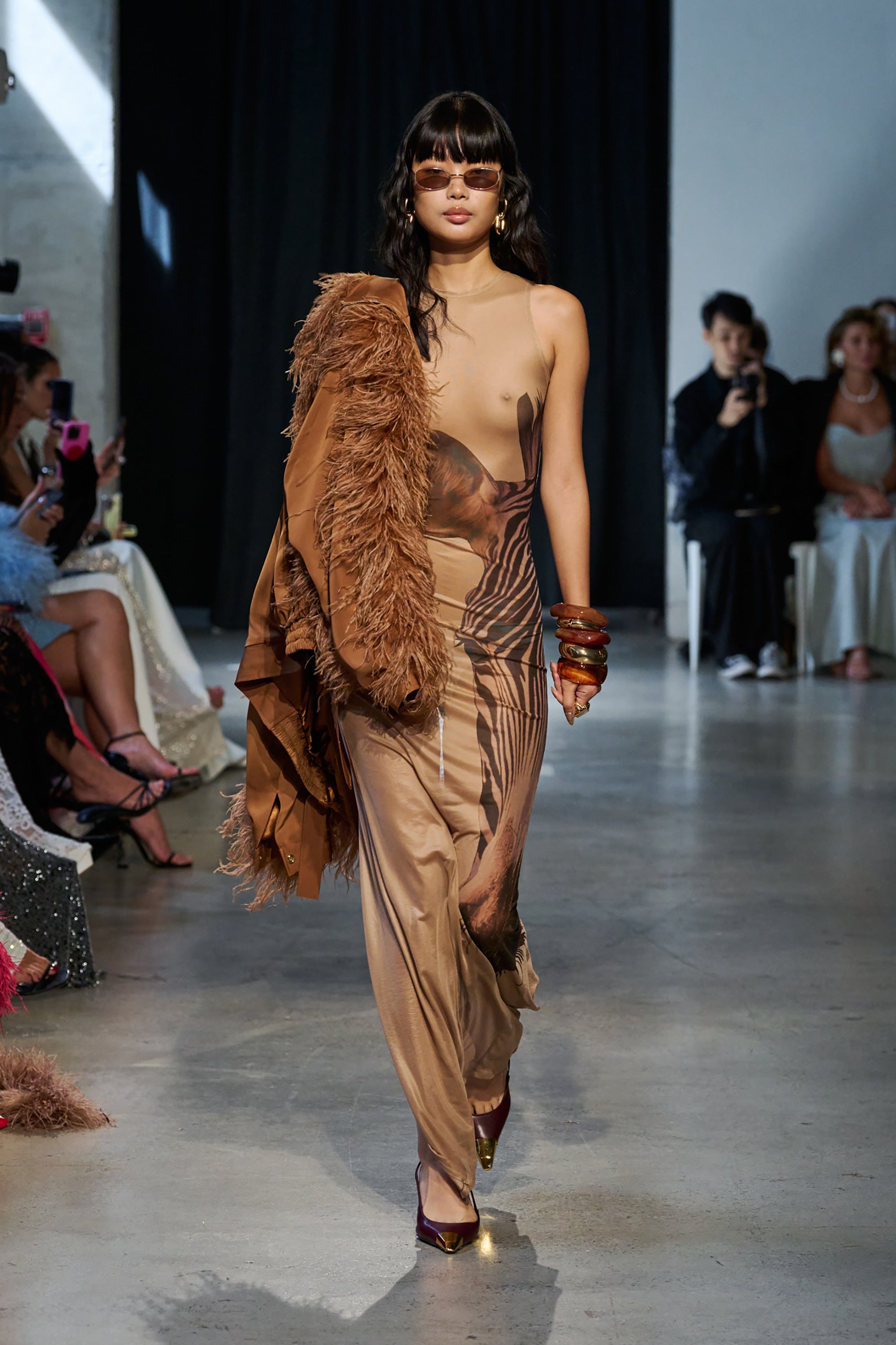 Marlowe Brown Feather Bomber Jacket