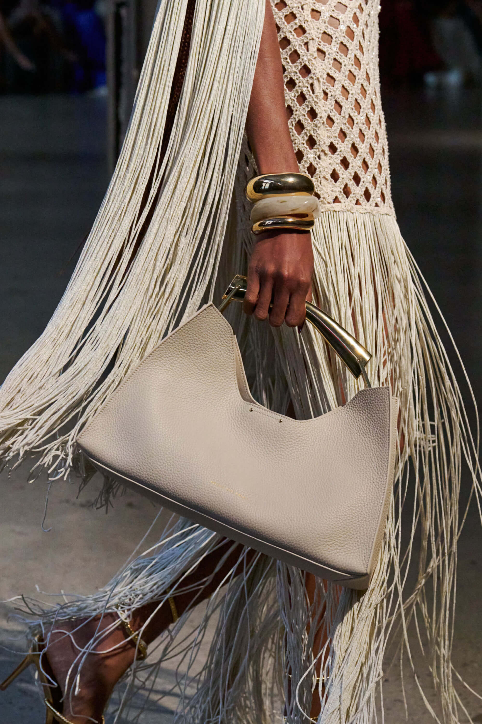 Poline Midi Bag in Blanc Pebbled Leather