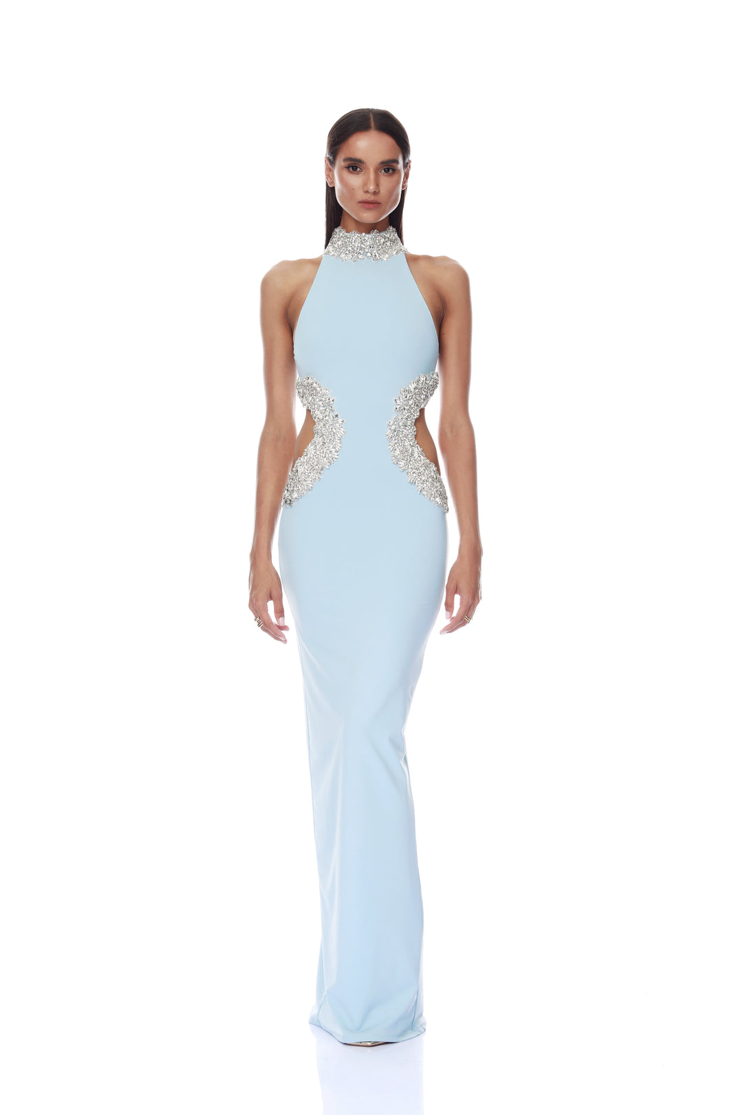 Camila Powder Blue Halterneck Cutout Maxi Dress – BRONX BANCO