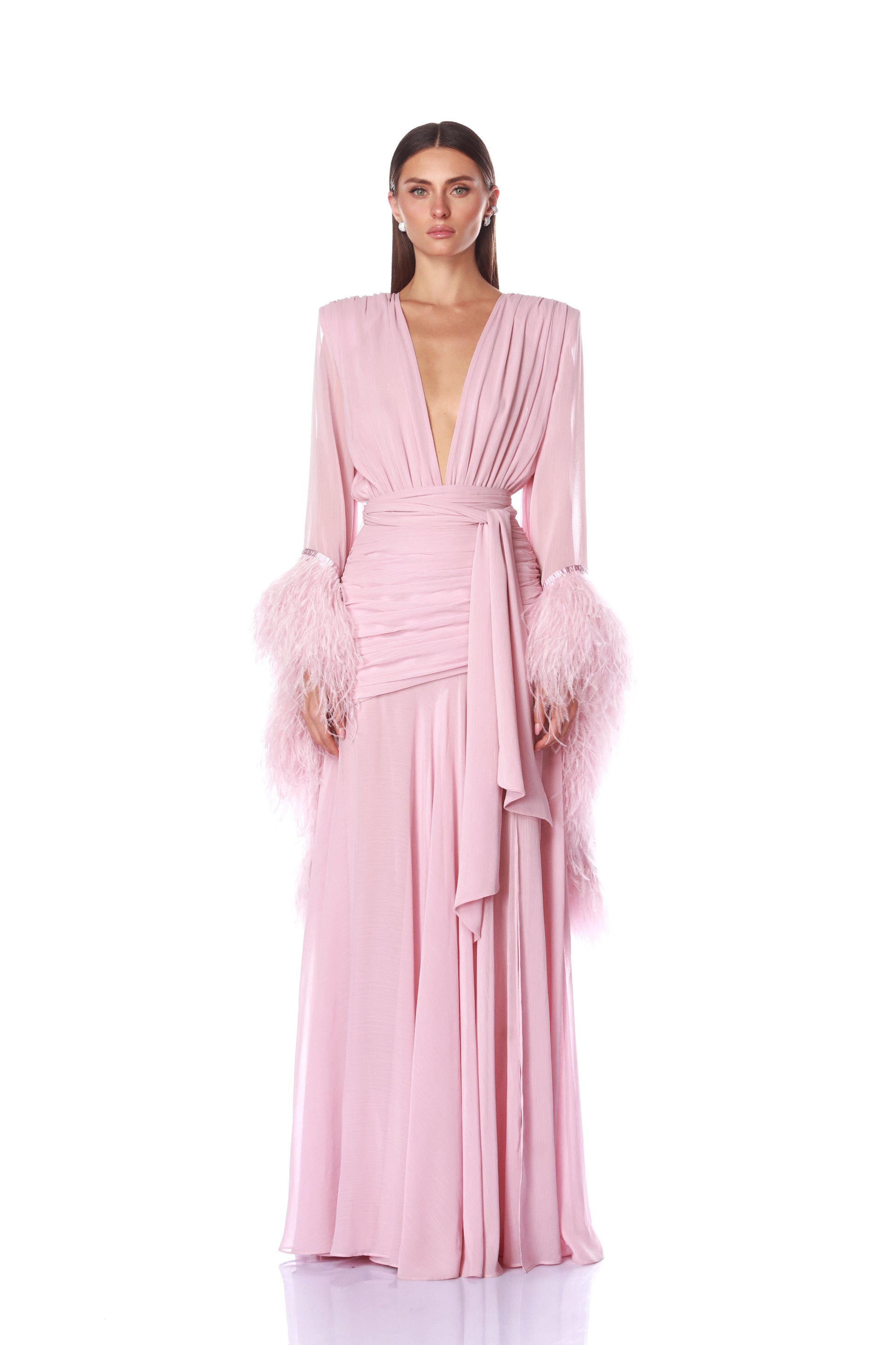 bronx and banco geisha maxi dress Pink Confetti Gloss Off-Shoulder Gown Option:With Boning SM-D21083G-Deanna Garden 40% Silk – A