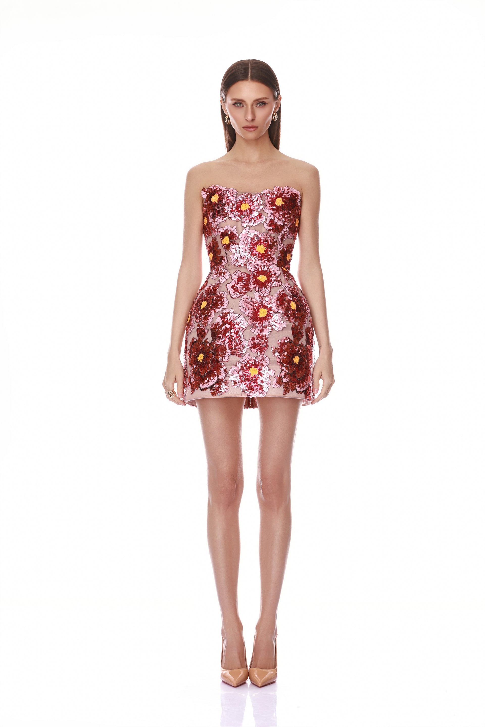 knee length dresses for ladies Dark Rust Multi Floral Print Cotton Mini Dress - Mini Dresses