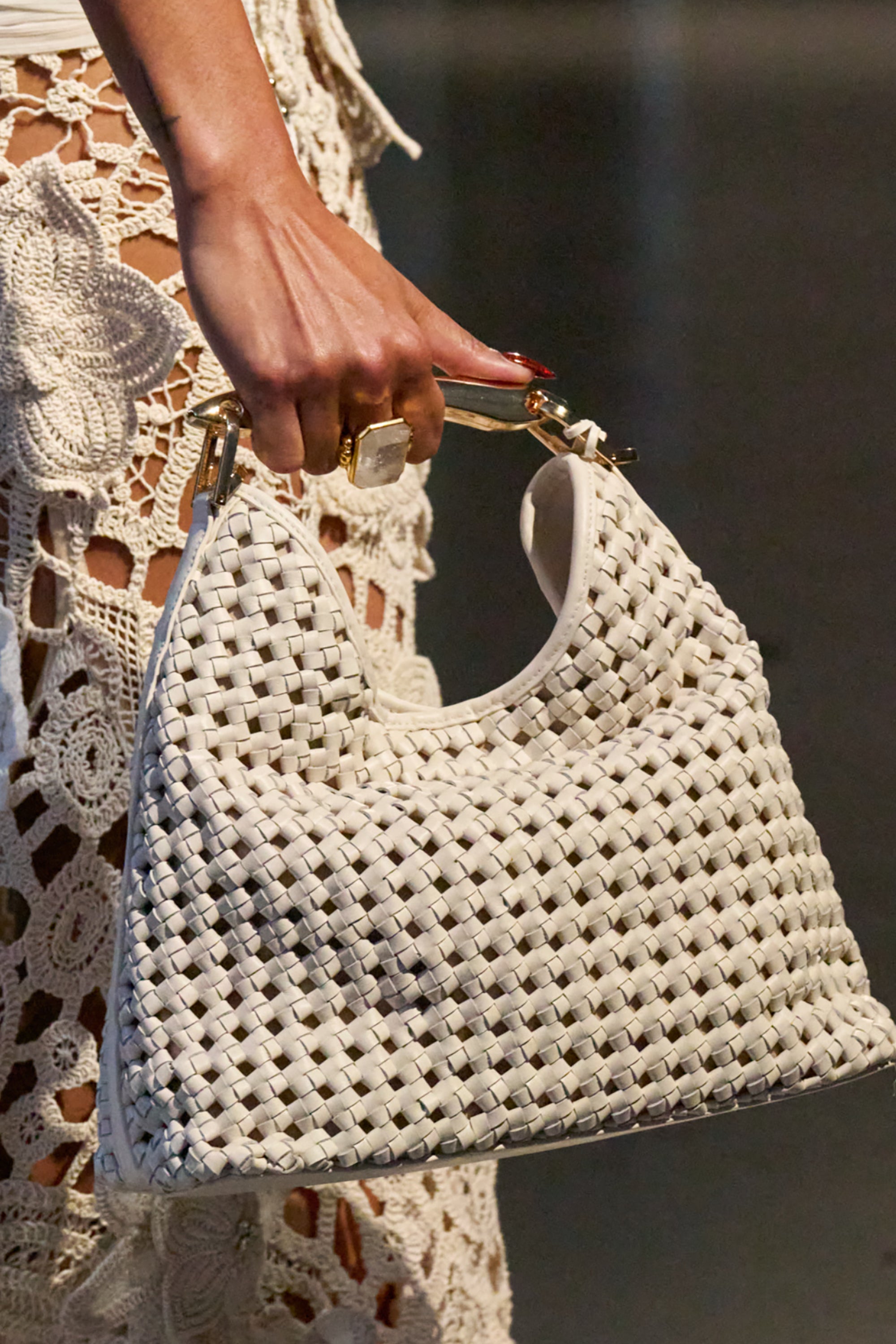Sofia Woven Mini Bag in White Leather