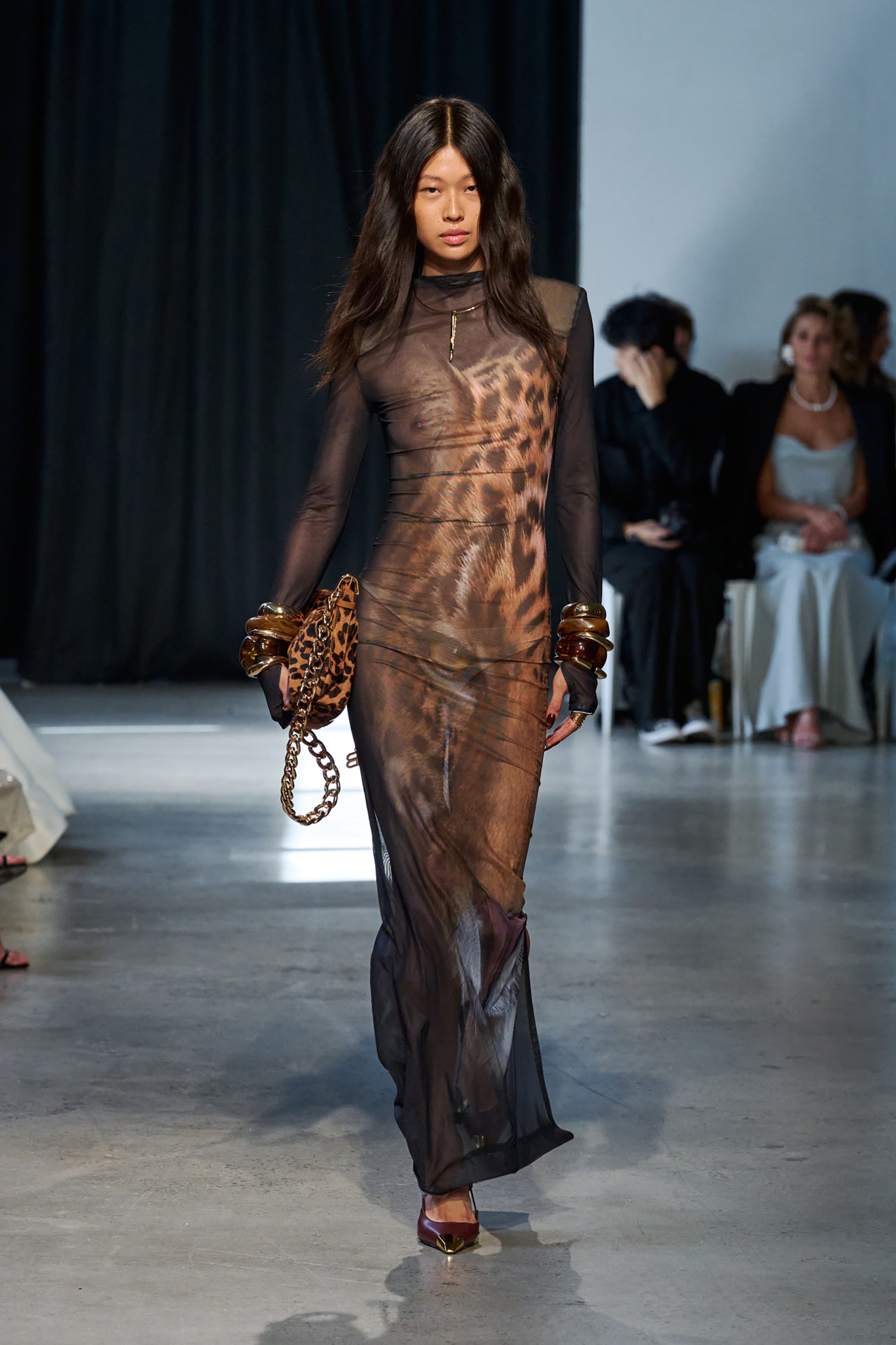 sheer mesh maxi dress Leopard Long Sleeve Sheer Mesh Maxi Dress XS